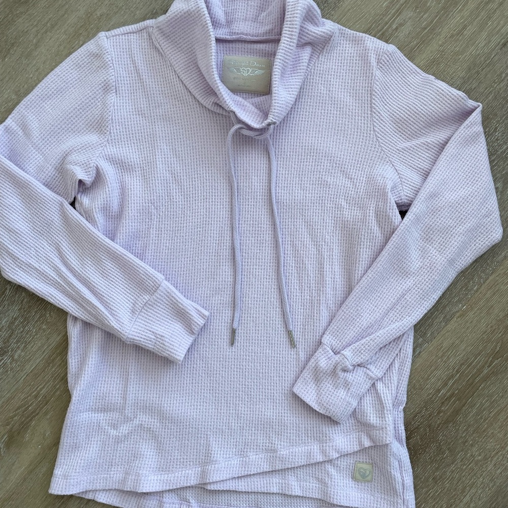 Straight Down Cowl Neck Waffle Top